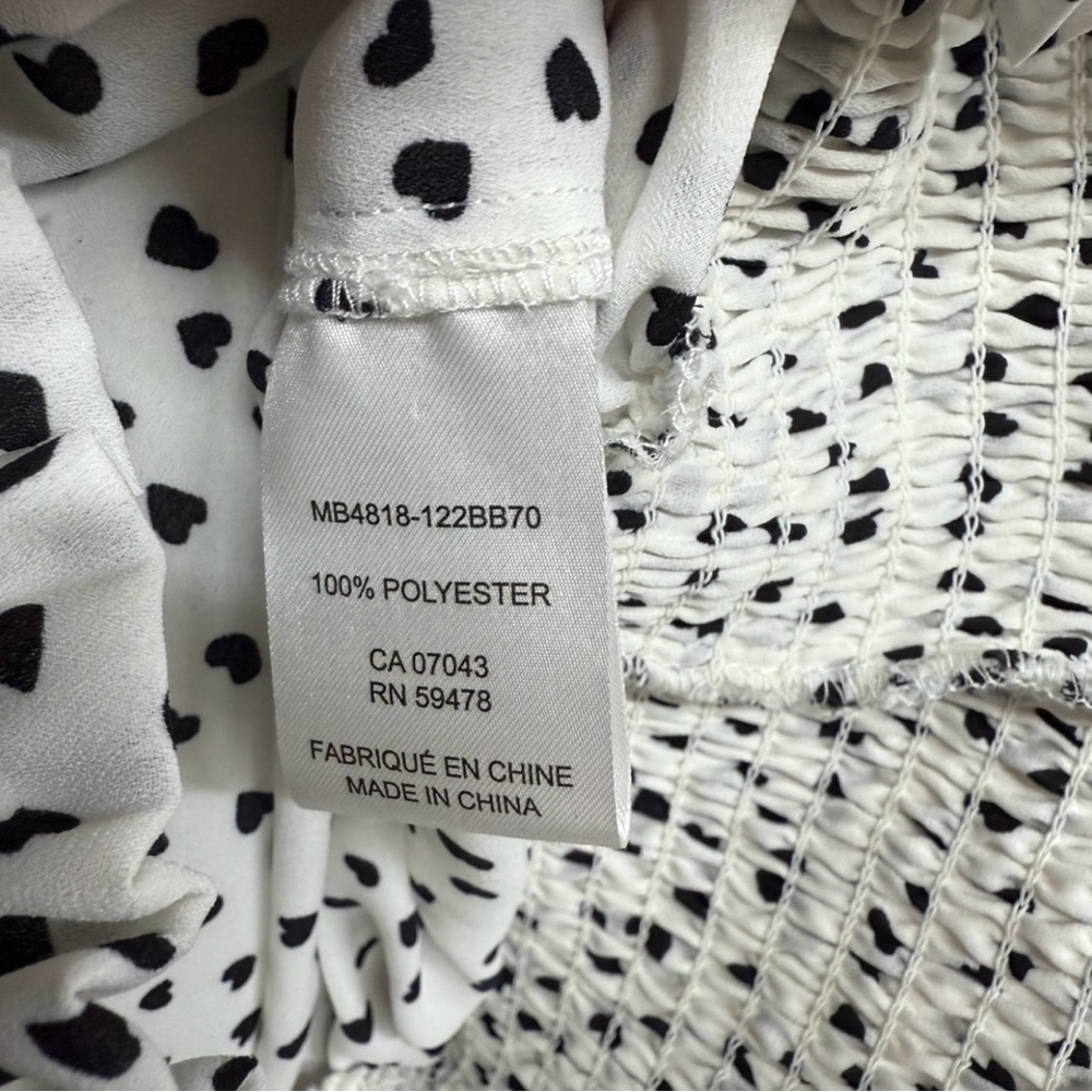 Rachel Zoe Heart Print Smocked Waist Tie Neck Blouse White Black XS - Picture 6 of 9